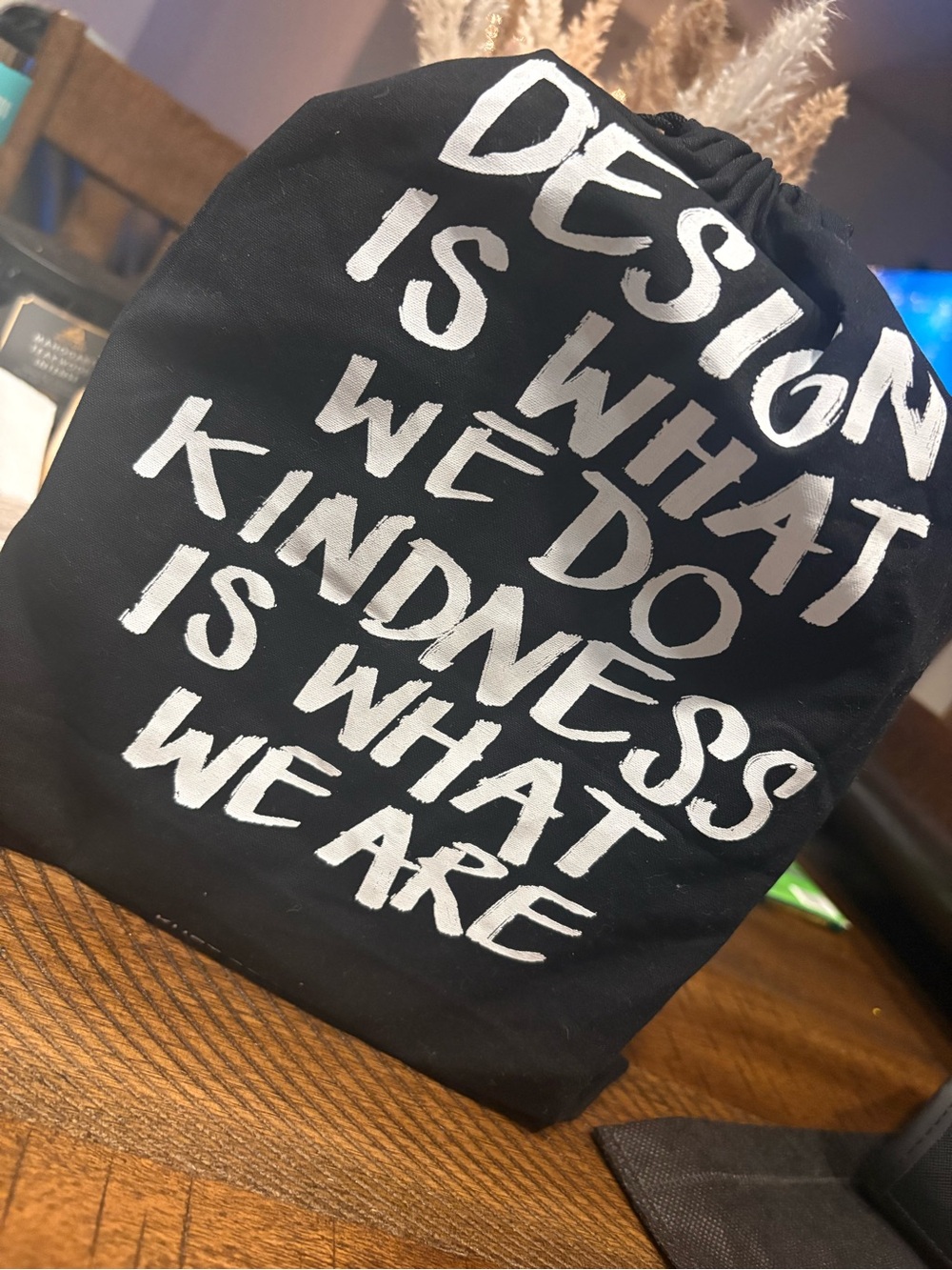 Kids Black Drawstring Bag with White Inspirational Message